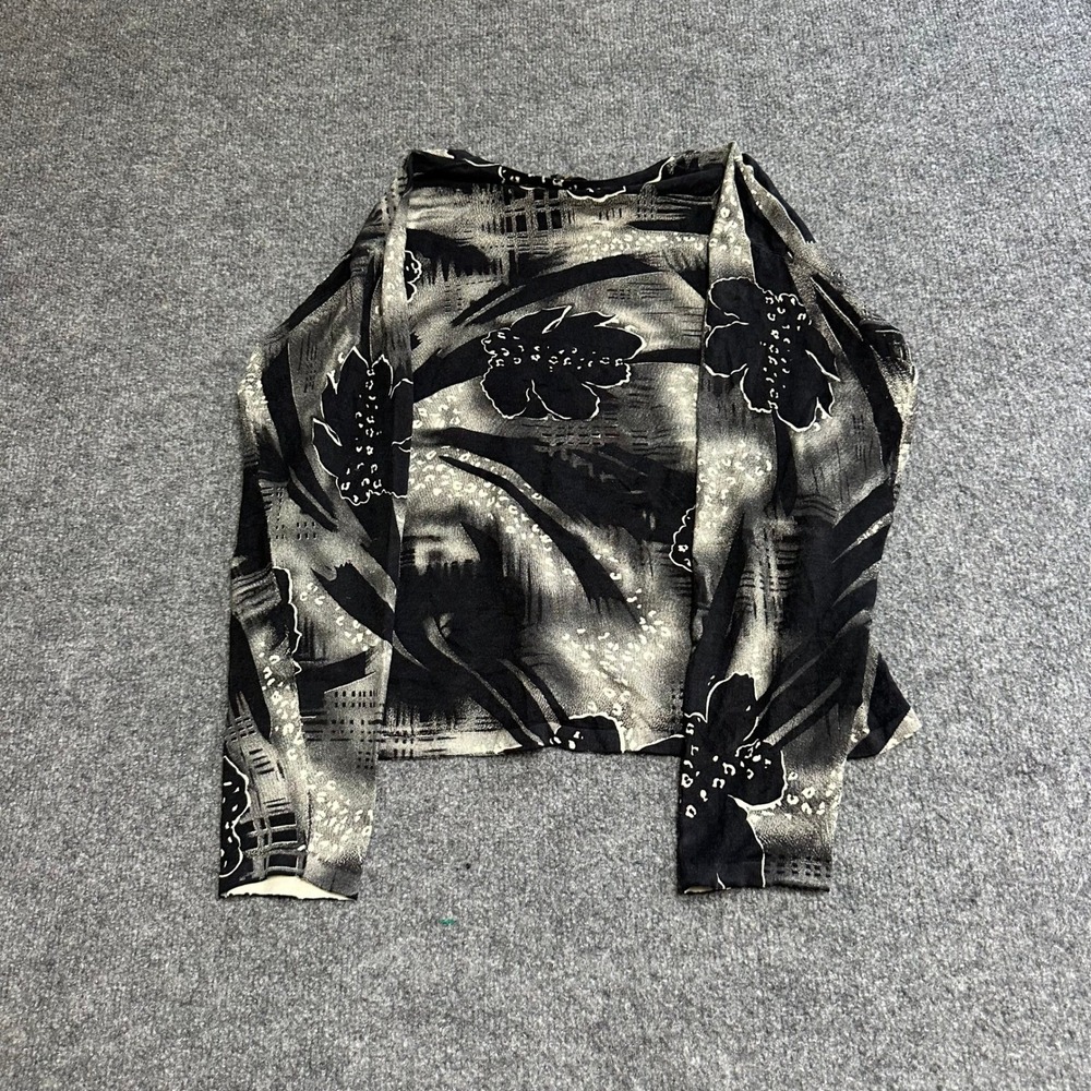UbU Top Womens Size PXL Black Tan Floral Silk Blend Long Sleeve Stretch Knit